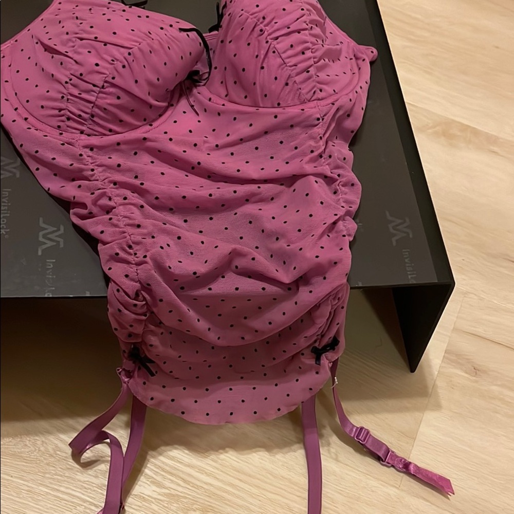 Pink Polka Dot Ruched Top
